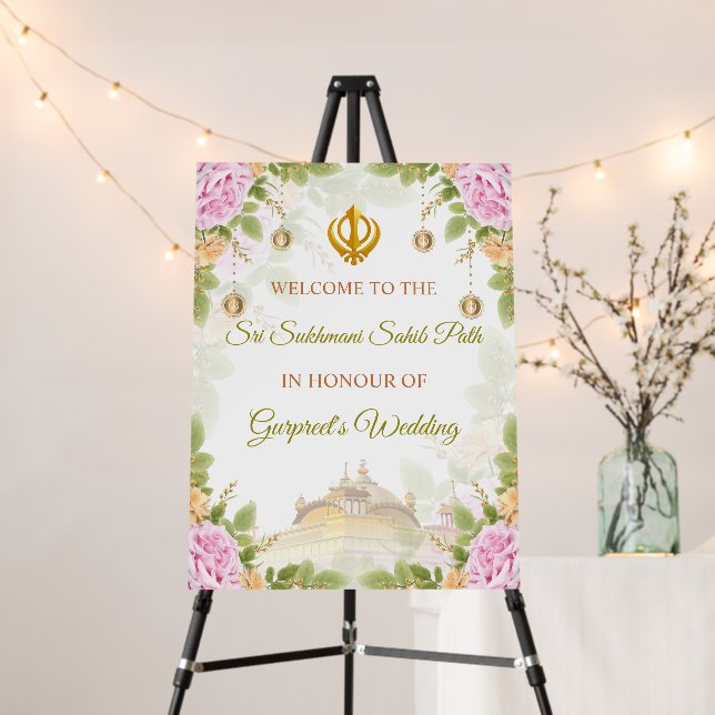 Floral Sukhmani Sahib Path Wedding Board (In Situ (Stand))