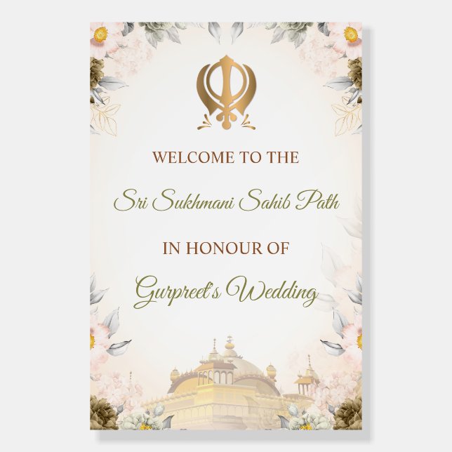 Floral Sukhmani Sahib Path Wedding Welcome Sign  (Front)