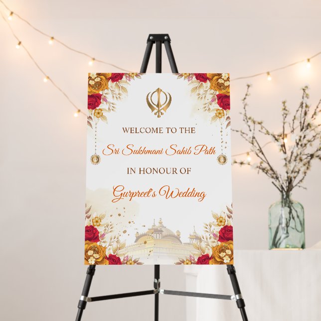 Floral Sukhmani Sahib Path Wedding Welcome Sign |  (In Situ (Stand))