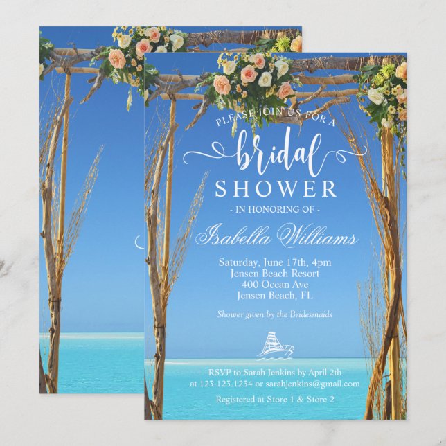 Floral Summer Beach Wedding Gate Bridal Shower Invitation (Front/Back)