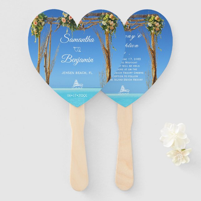 Floral Summer Beach Wedding Gate Reception Hand Fan (Front and Back)