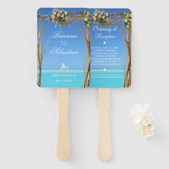Floral Summer Beach Wedding Gate Reception Hand Fan (Front and Back)