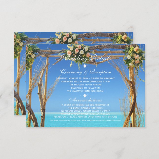 Floral Summer Beach Wedding Gate Reception Invitation (Front/Back)