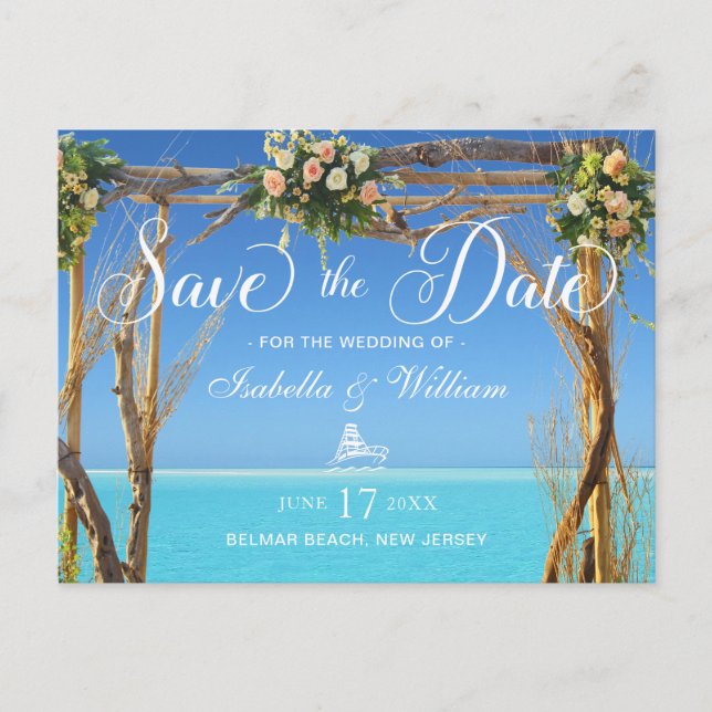 Floral Summer Beach Wedding Gate Save the Date Postcard (Front)