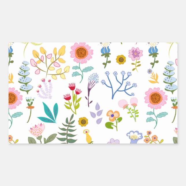 floral summer botanical background  wrapping paper rectangular sticker (Front)
