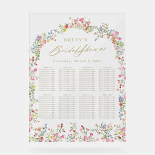 floral summer bridal shower table seating acrylic sign