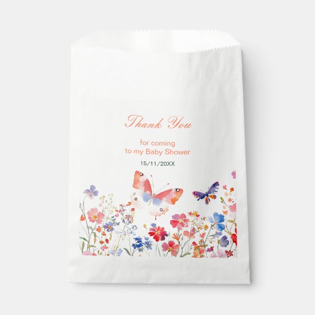 Floral Summer Butterfly Baby Shower Favor Bag (Front)