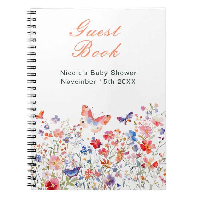 Floral Summer Butterfly Baby Shower Guest Book (Front)