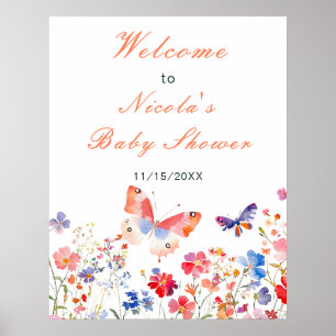 Floral Summer Butterfly Baby Shower Welcome Poster