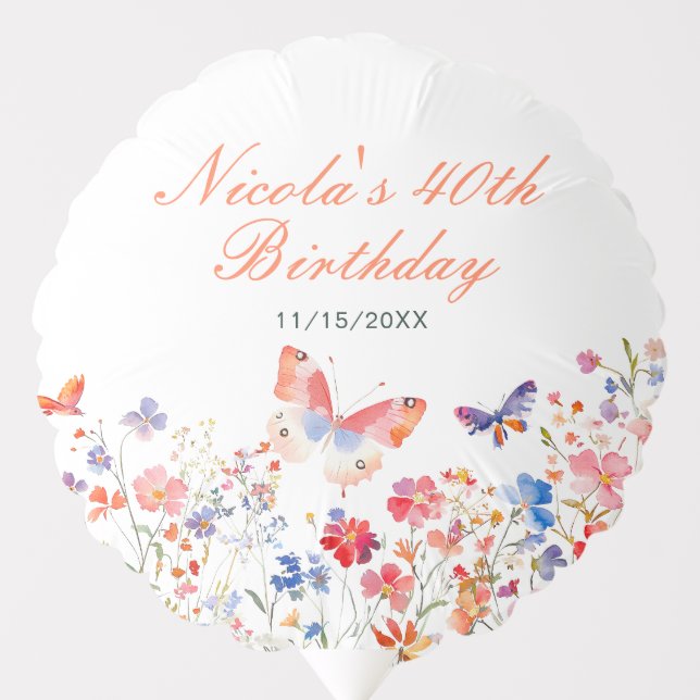 Floral Summer Butterfly Birthday Balloon (Front)