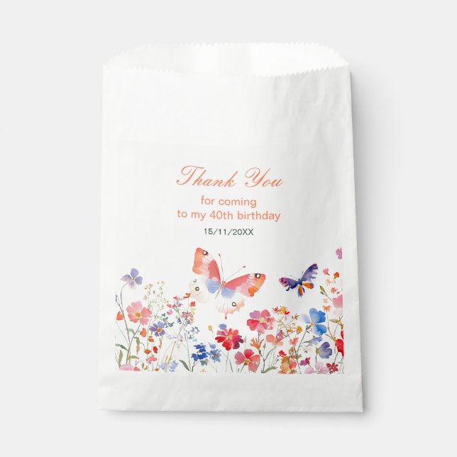 Floral Summer Butterfly Birthday Favor Bag (Front)