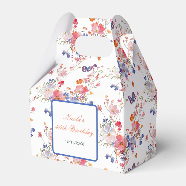 Floral Summer Butterfly Birthday Favor Boxes (Front Side)