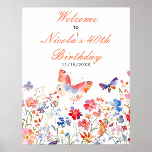Floral Summer Butterfly Birthday Shower Poster