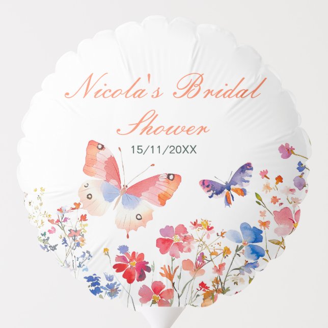 Floral Summer Butterfly Bridal Shower Balloon (Back)