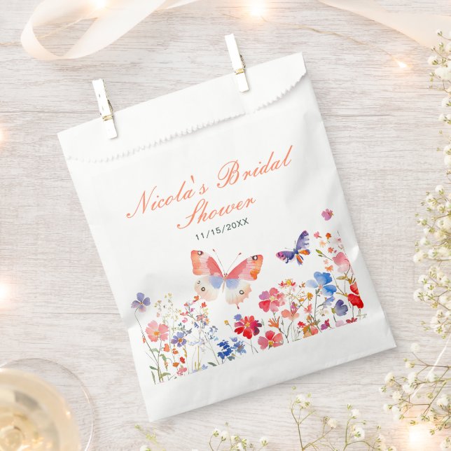 Floral Summer Butterfly Bridal Shower Favor Bag (Clipped)