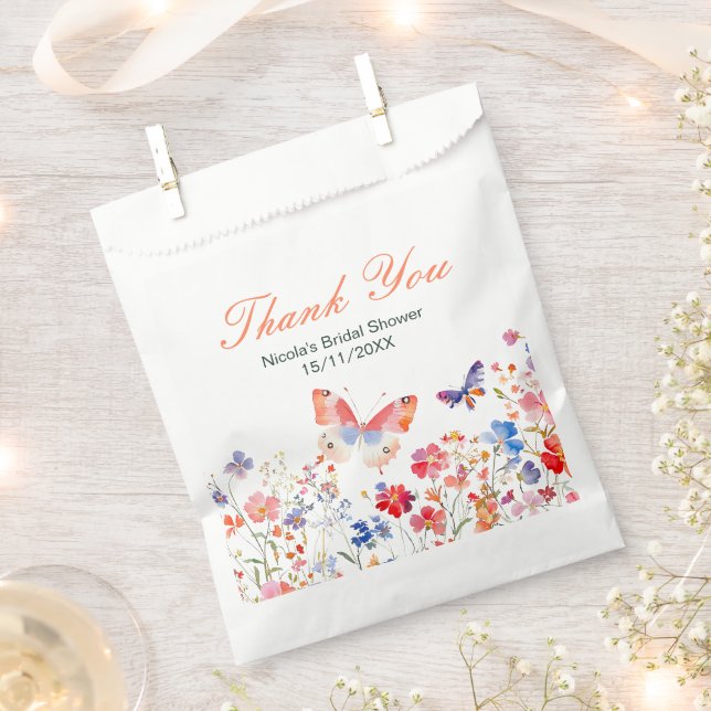 Floral Summer Butterfly Bridal Shower Favor Bag (Clipped)
