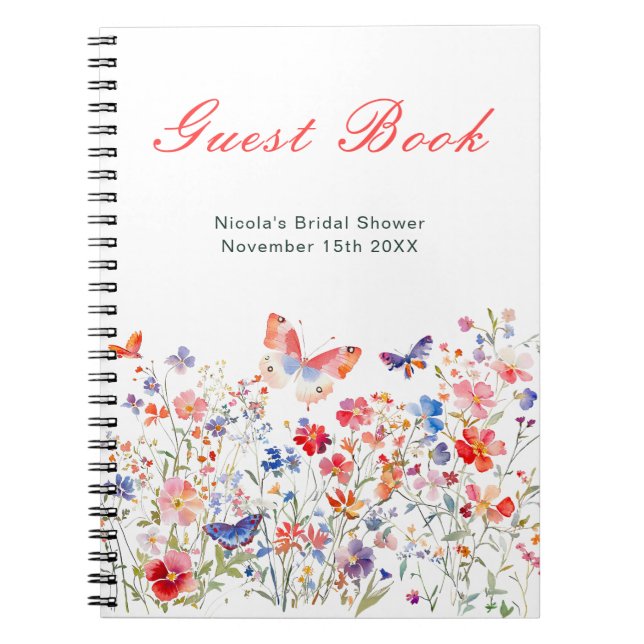 Floral Summer Butterfly Bridal Shower Guest Book (Front)