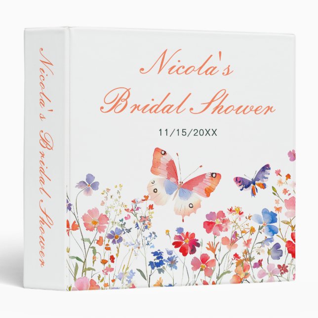 Floral Summer Butterfly Bridal Shower Photo Album 3 Ring Binder (Front/Spine)