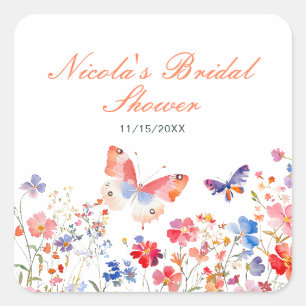 Floral Summer Butterfly Bridal Shower Square Sticker