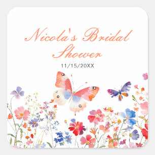 Floral Summer Butterfly Bridal Shower Square Sticker
