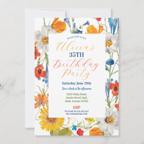 Floral Summer Color Flowers Blue Birthday Womens Invitation