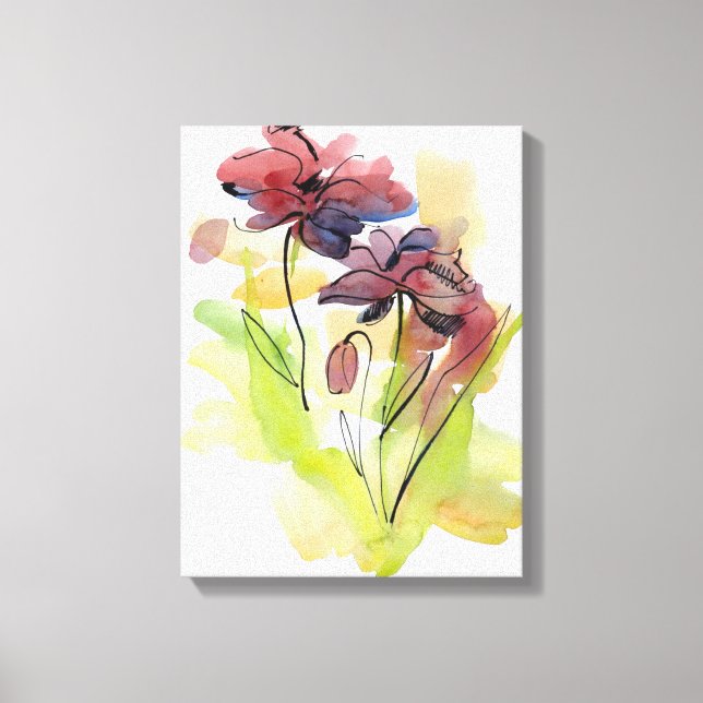 Floral summer design with hand-painted abstract 2 canvas print (Front)