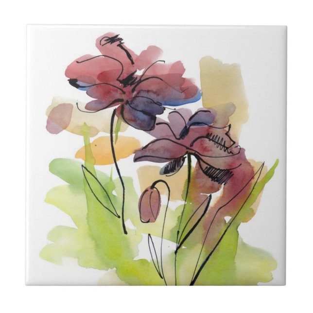 Floral summer design with hand-painted abstract 2 ceramic tile (Front)
