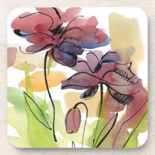 Floral summer design with hand-painted abstract 2 drink coaster