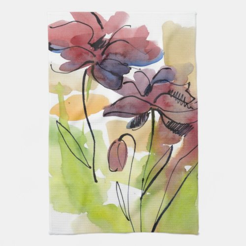 Floral summer design with hand_painted abstract 2 towel