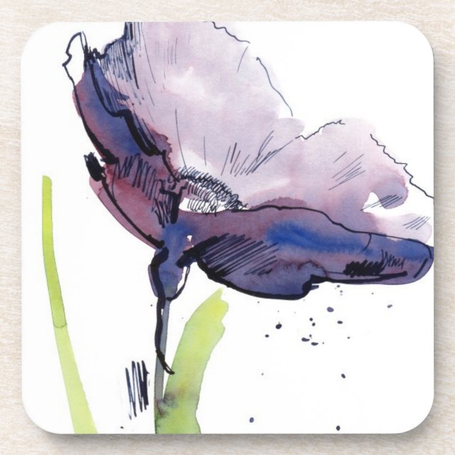 Floral summer design with hand-painted abstract beverage coaster (Front)