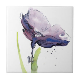 Floral summer design with hand-painted abstract tile