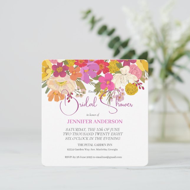Floral Summer Garden Bridal Shower Invitation (Standing Front)