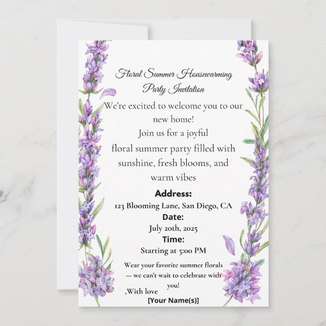 Floral Summer Housewarming Party Invitation (Front)
