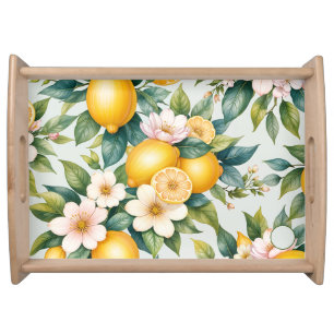 Floral Summer lemon citrus personalized name Serving Tray