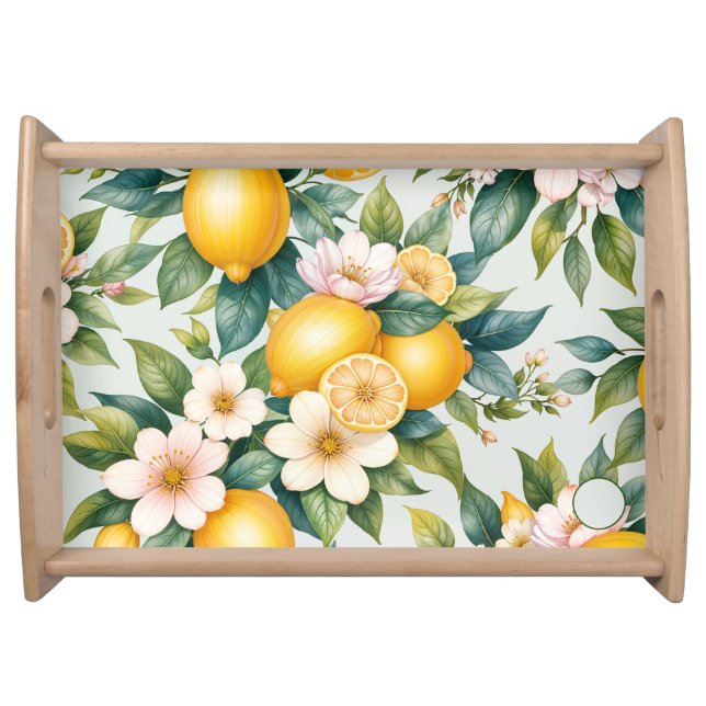 Floral Summer lemon citrus personalized name  Serving Tray (Front)
