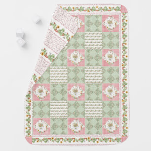Floral Summer Strawberries Gingham Baby Girl Baby Blanket