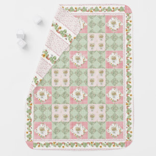 Floral Summer Strawberries Gingham Baby Girl Blanket