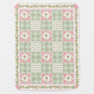 Floral Summer Strawberries Gingham Baby Girl Blanket