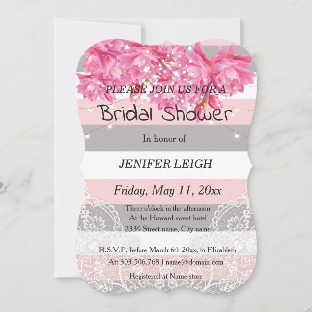 Floral summer wedding in pink bridal shower  invitation (Front)