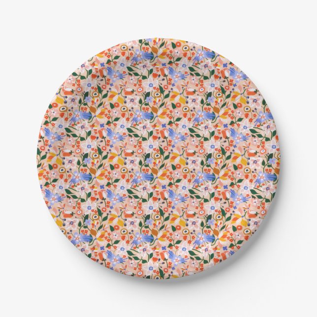 Floral Summer Wildflowers Blooming Garden  Paper Plates (Front)