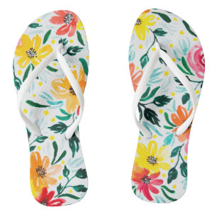 Floral Summery Watercolor Flowers Illustration Flip Flops