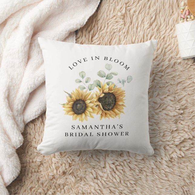 Floral Sunflowe Eucalyptus Bridal Shower Custom Throw Pillow (Blanket)