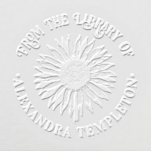 Floral Sunflower #2B Round Library Book Name Embosser