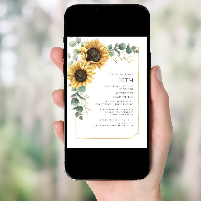 Floral Sunflower 50th Birthday Invitation (Front Digital)