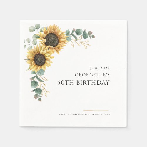 Floral Sunflower 50th Birthday Paper Napkins
