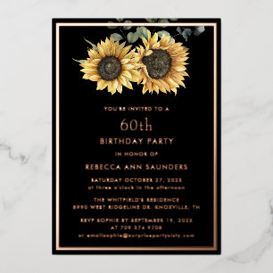 Floral Sunflower 60th Birthday Party Gold Foil Invitation