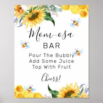 Floral Sunflower Bee Baby Shower Mom-osa Bar Sign by figtreedesign at Zazzle