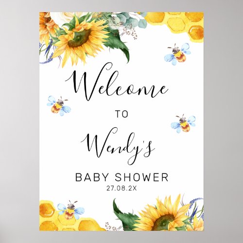 Floral Sunflower Bee Baby Shower Welcome Sign