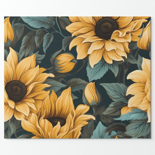 Floral Sunflower Bliss Charming Seamless Pattern Wrapping Paper