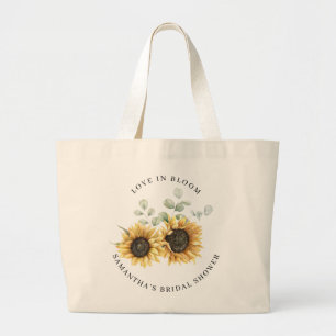 Floral Sunflower Bloom Bridal Shower Custom Large Tote Bag